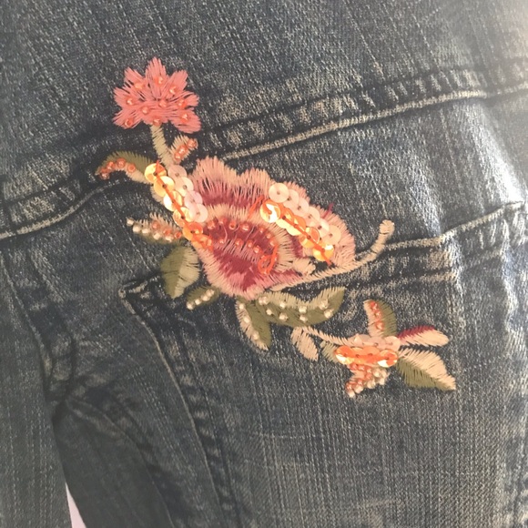 Embroidery and Sequin Floral Jean Denim Jacket - Picture 2 of 5